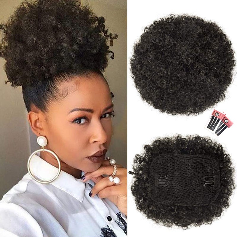rosmile Afro Puff Drawstring Ponytail Extension for Black Women, Premium Dark Brown 2# 80gram Short Synthetic Afro Puff Ponytail for Natural Hair, Clip On Kinky Drawstring Curly Ponytail Bun - Image 1